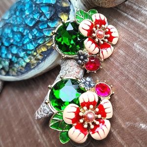 Emerald Hand Painted Flower Stud Earrings NWT
